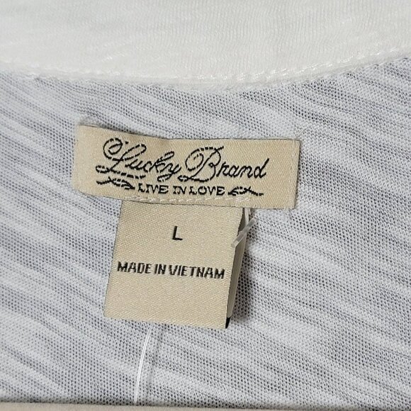 Lucky Brand Womens White Boho Crochet Heathered Sheer Embellished Lace Up Top L - Picture 9 of 11